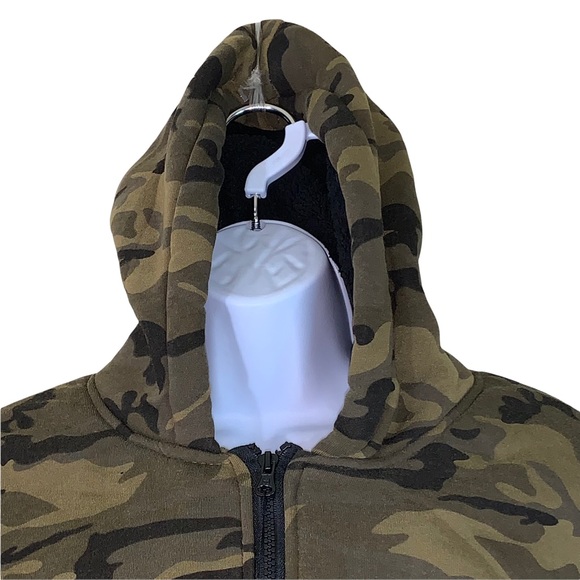 Swiss Cross Men's Jacket Camo Faux Shearling Lined Olive Green Hooded - Picture 3 of 12